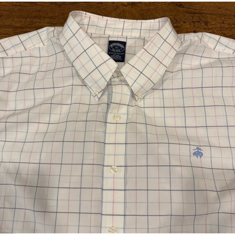 Brooks Brothers White Plaid Check Logo Long Sleeve‎ Button Down Shirt Men's 4XL